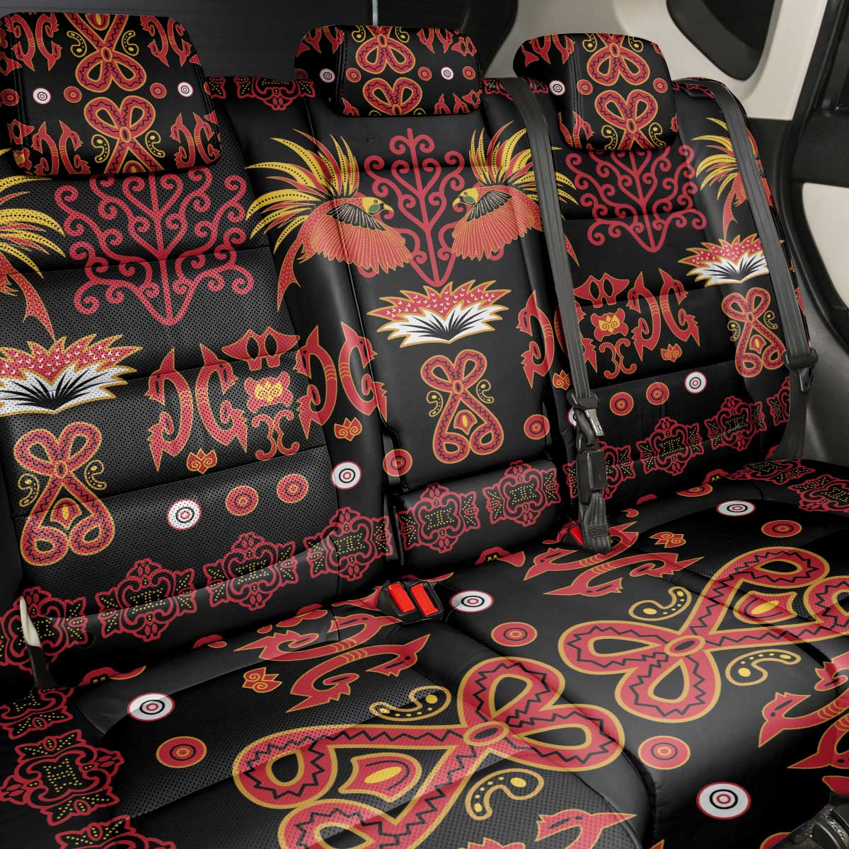 Papua Batik Motif Back Car Seat Cover Papua Spirit Black Version LT05 - Polynesian Pride