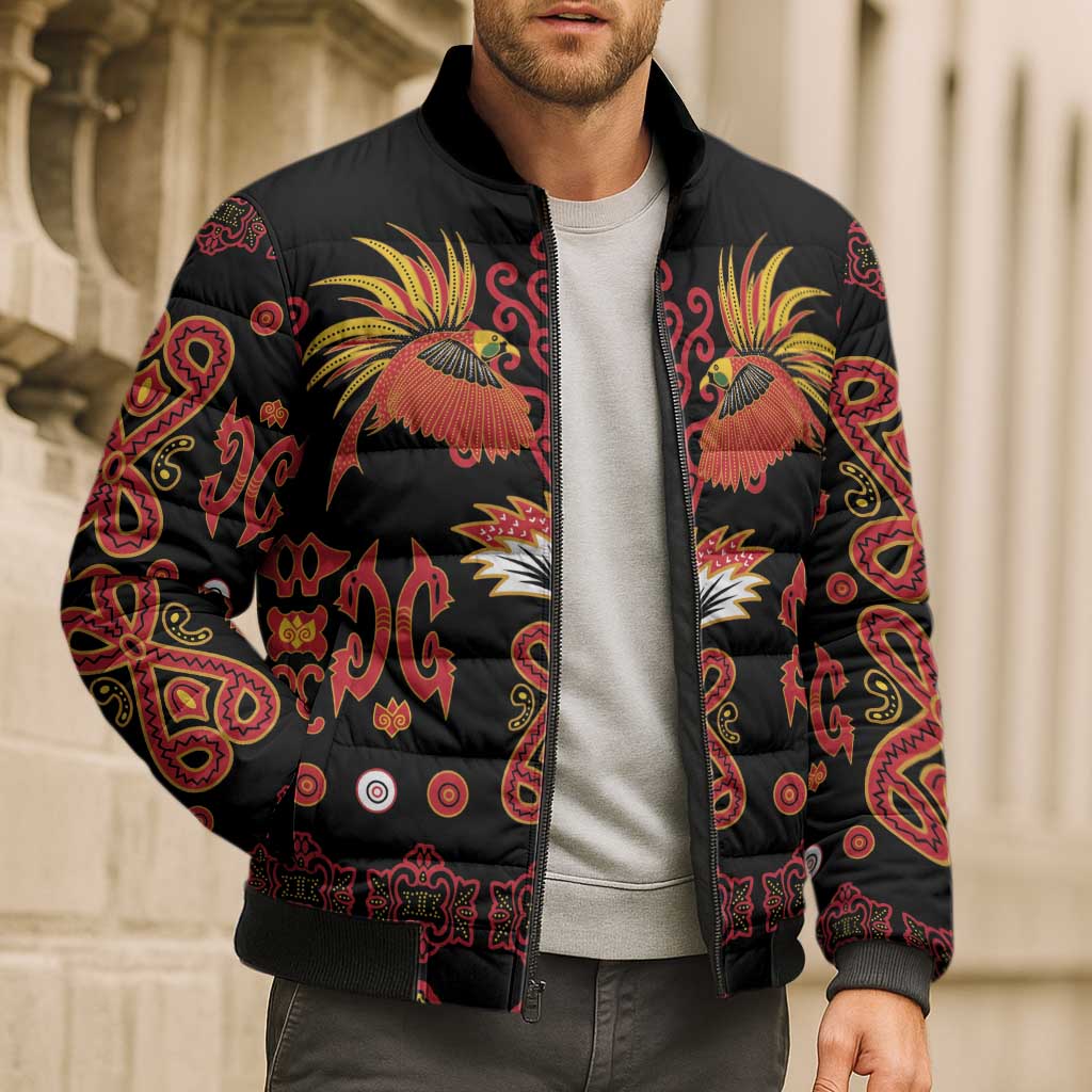 Papua Batik Motif Bomber Puffer Jacket Papua Spirit Black Version - Polynesian Pride