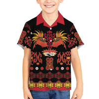 Papua Batik Motif Family Matching Long Sleeve Bodycon Dress and Hawaiian Shirt Papua Spirit Black Version LT05 Son's Shirt Black - Polynesian Pride