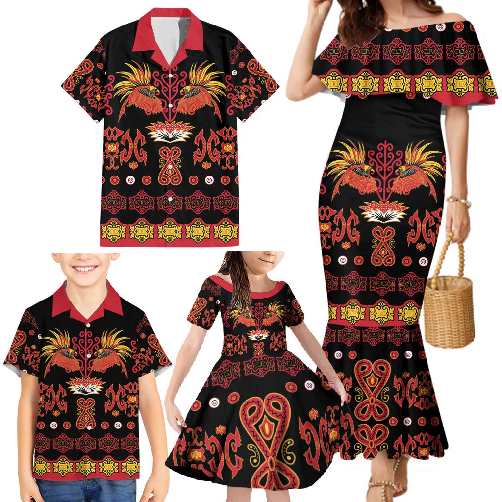 Papua Batik Motif Family Matching Mermaid Dress and Hawaiian Shirt Papua Spirit Black Version LT05 - Polynesian Pride