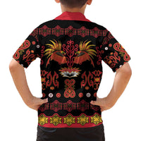 Papua Batik Motif Family Matching Off The Shoulder Long Sleeve Dress and Hawaiian Shirt Papua Spirit Black Version LT05 - Polynesian Pride