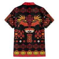 Papua Batik Motif Family Matching Off The Shoulder Long Sleeve Dress and Hawaiian Shirt Papua Spirit Black Version LT05 - Polynesian Pride