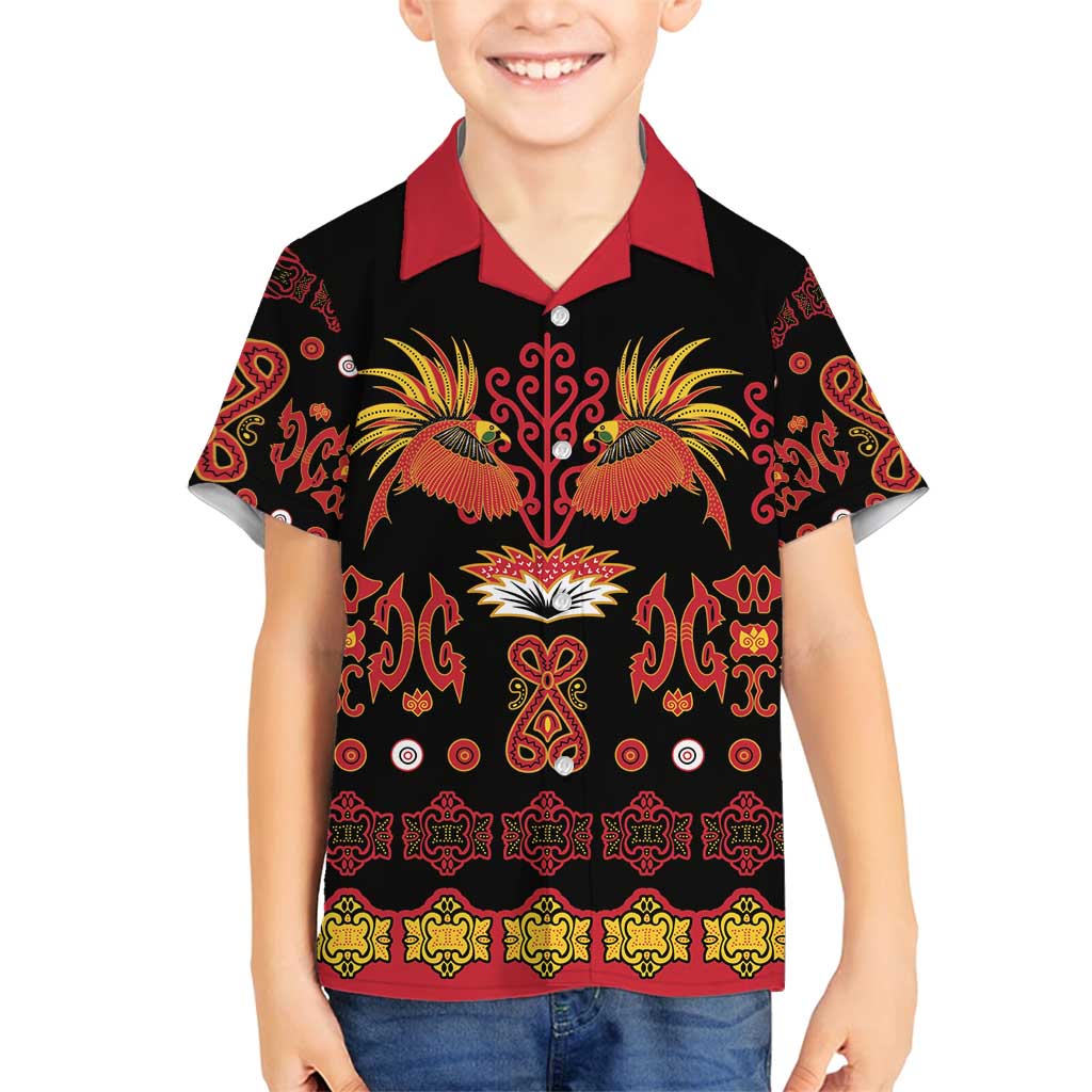 Papua Batik Motif Family Matching Off Shoulder Maxi Dress and Hawaiian Shirt Papua Spirit Black Version LT05 Son's Shirt Black - Polynesian Pride