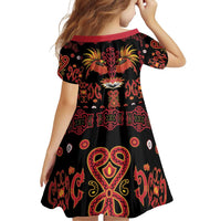 Papua Batik Motif Family Matching Off Shoulder Short Dress and Hawaiian Shirt Papua Spirit Black Version LT05 - Polynesian Pride