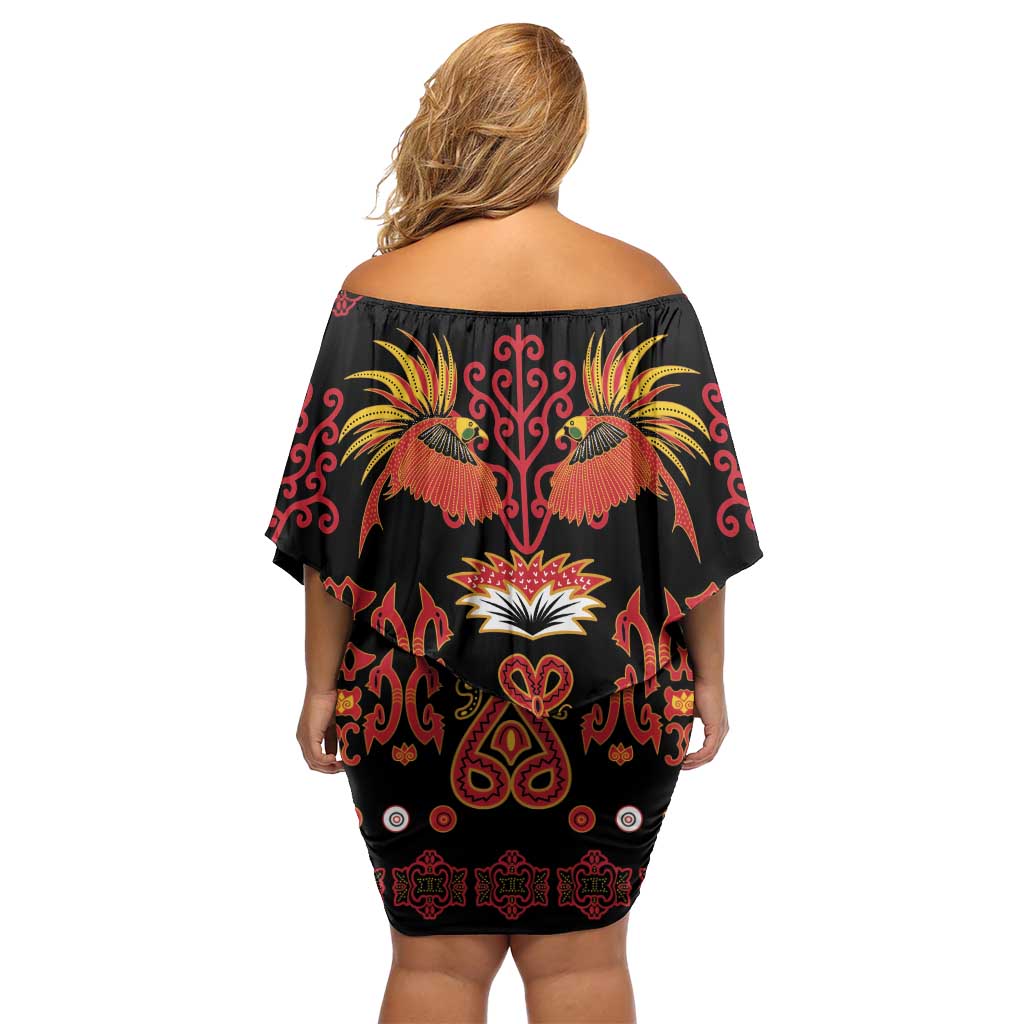 Papua Batik Motif Family Matching Off Shoulder Short Dress and Hawaiian Shirt Papua Spirit Black Version LT05 - Polynesian Pride
