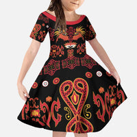 Papua Batik Motif Family Matching Short Sleeve Bodycon Dress and Hawaiian Shirt Papua Spirit Black Version LT05 Daughter's Dress Black - Polynesian Pride