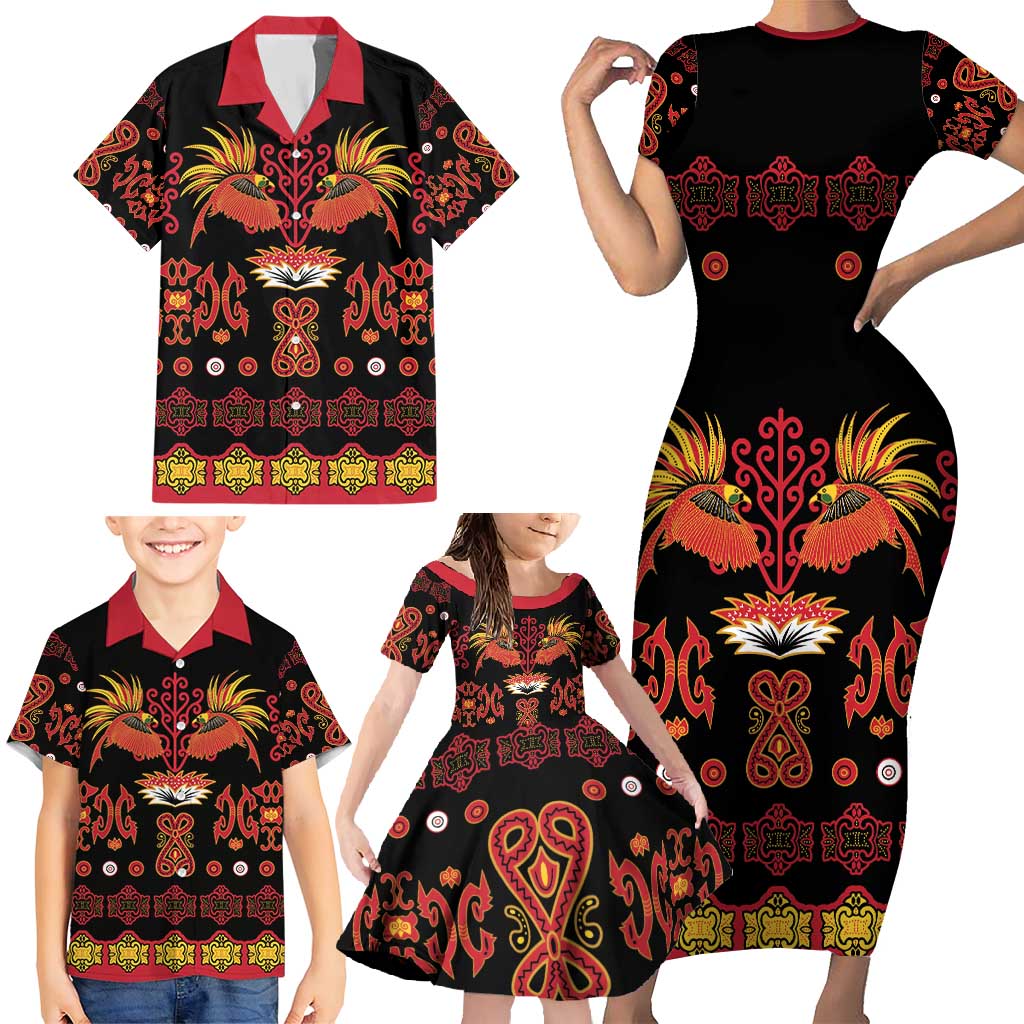 Papua Batik Motif Family Matching Short Sleeve Bodycon Dress and Hawaiian Shirt Papua Spirit Black Version LT05 - Polynesian Pride