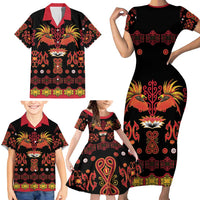 Papua Batik Motif Family Matching Short Sleeve Bodycon Dress and Hawaiian Shirt Papua Spirit Black Version LT05 - Polynesian Pride