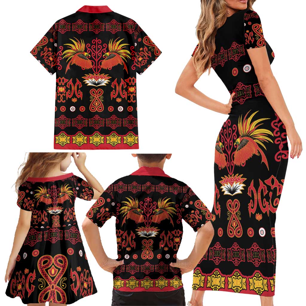 Papua Batik Motif Family Matching Short Sleeve Bodycon Dress and Hawaiian Shirt Papua Spirit Black Version LT05 - Polynesian Pride