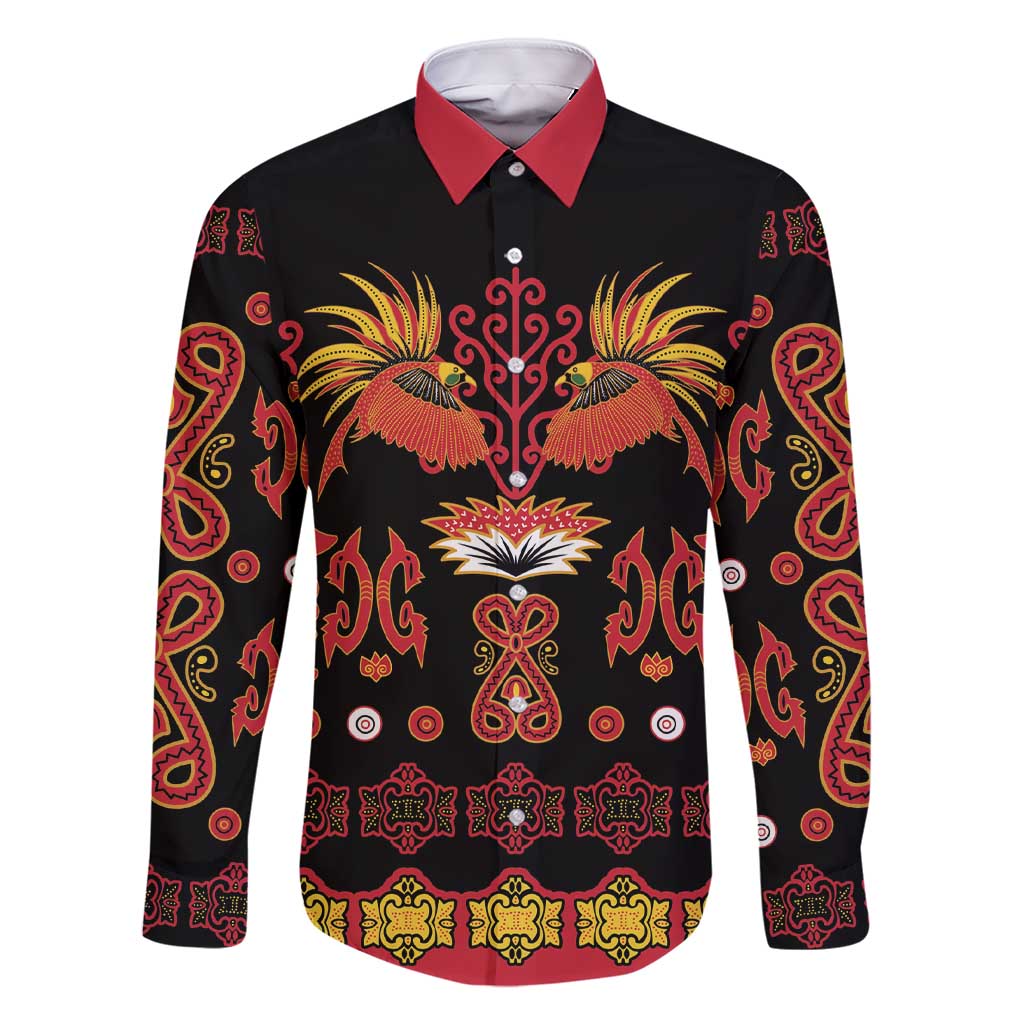 Papua Batik Motif Family Matching Short Sleeve Bodycon Dress and Hawaiian Shirt Papua Spirit Black Version LT05 Dad's Shirt - Long Sleeve Black - Polynesian Pride