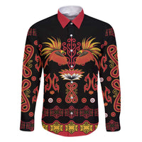 Papua Batik Motif Family Matching Short Sleeve Bodycon Dress and Hawaiian Shirt Papua Spirit Black Version LT05 Dad's Shirt - Long Sleeve Black - Polynesian Pride