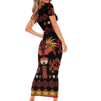Papua Batik Motif Family Matching Short Sleeve Bodycon Dress and Hawaiian Shirt Papua Spirit Black Version LT05 - Polynesian Pride