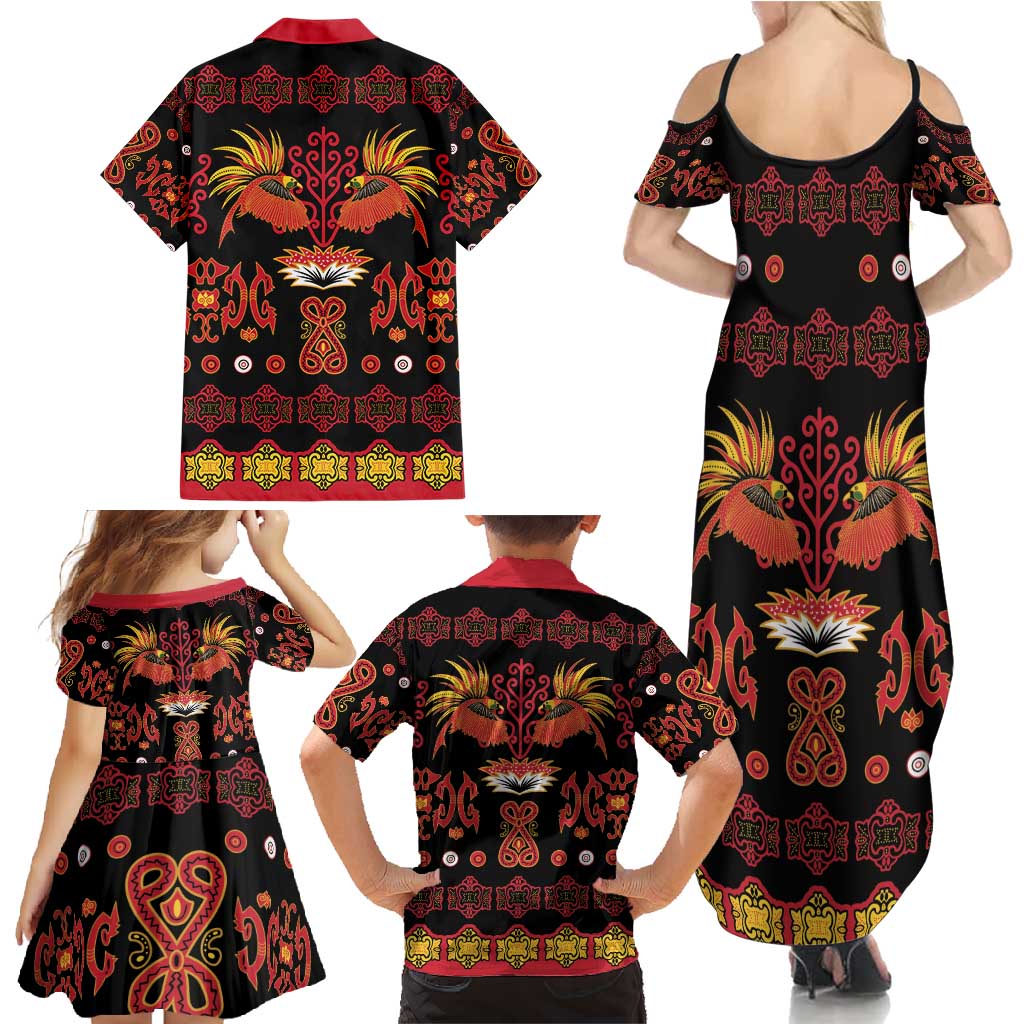 Papua Batik Motif Family Matching Summer Maxi Dress and Hawaiian Shirt Papua Spirit Black Version LT05 - Polynesian Pride