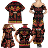 Papua Batik Motif Family Matching Summer Maxi Dress and Hawaiian Shirt Papua Spirit Black Version LT05 - Polynesian Pride