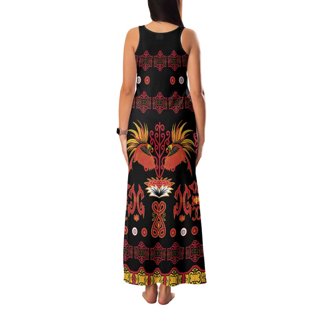 Papua Batik Motif Family Matching Tank Maxi Dress and Hawaiian Shirt Papua Spirit Black Version LT05 - Polynesian Pride