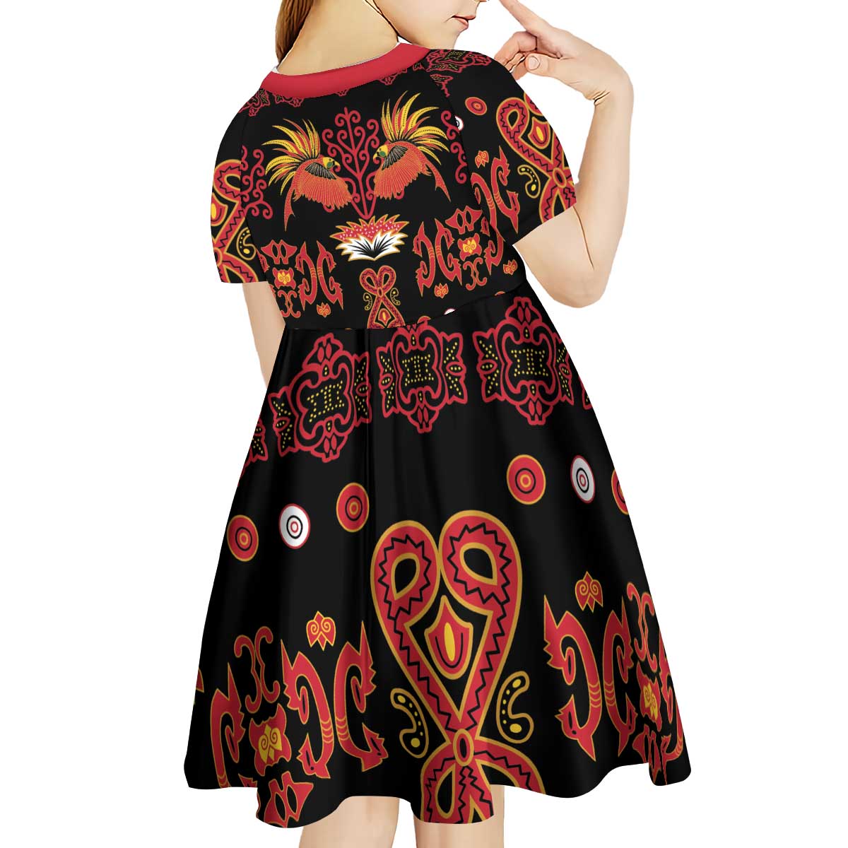 Papua Batik Motif Kid Short Sleeve Dress Papua Spirit Black Version - Polynesian Pride