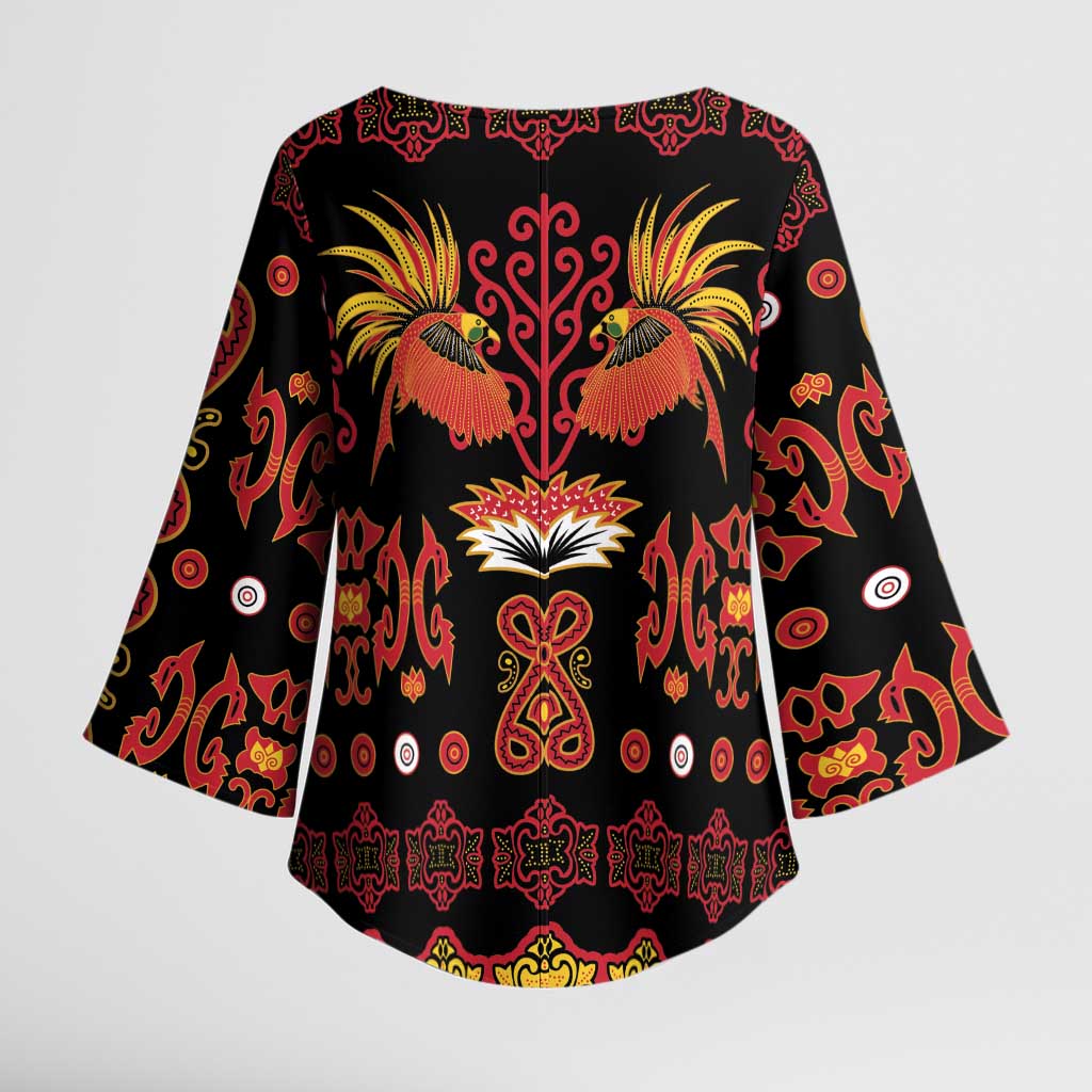 Papua Batik Motif Kimono Sleeve Blouse Papua Spirit Black Version - Polynesian Pride
