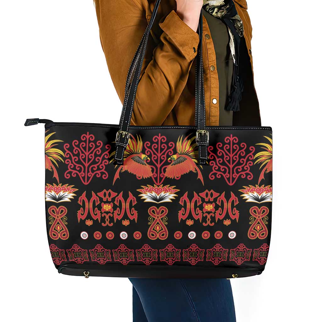 Papua Batik Motif Leather Tote Bag Papua Spirit Black Version LT05 - Polynesian Pride
