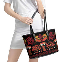 Papua Batik Motif Leather Tote Bag Papua Spirit Black Version LT05 - Polynesian Pride