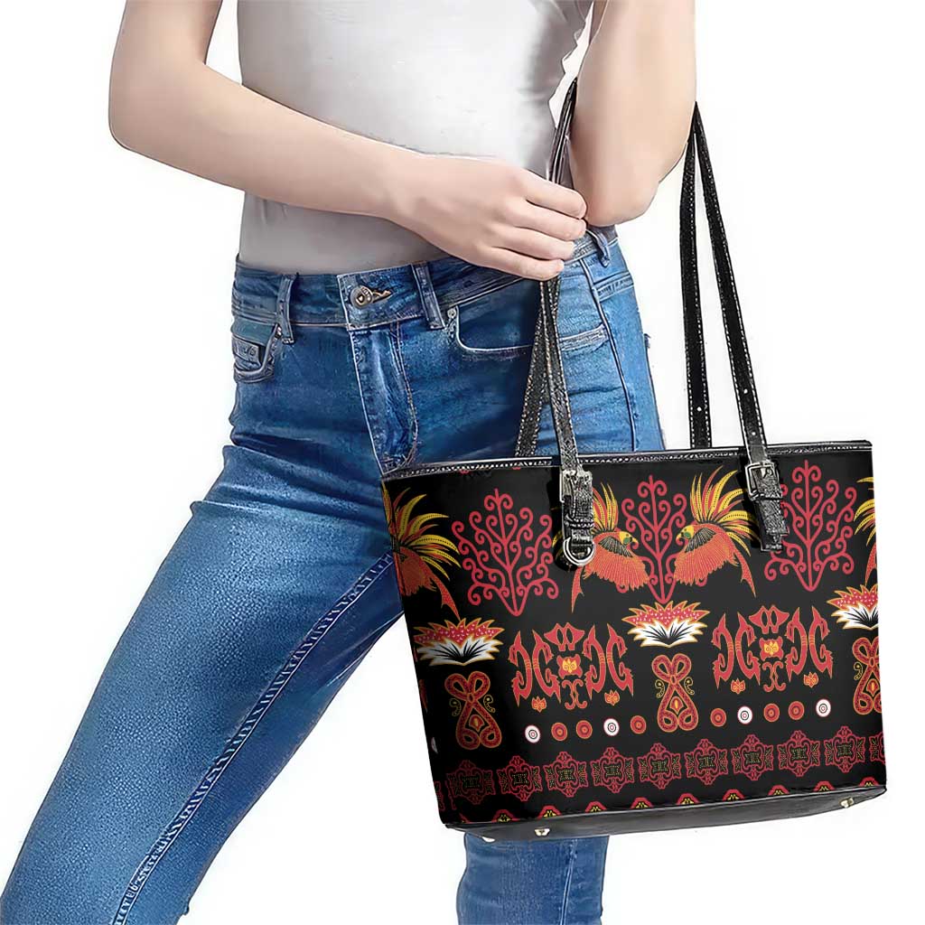 Papua Batik Motif Leather Tote Bag Papua Spirit Black Version LT05 - Polynesian Pride