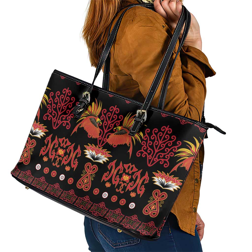 Papua Batik Motif Leather Tote Bag Papua Spirit Black Version LT05 - Polynesian Pride