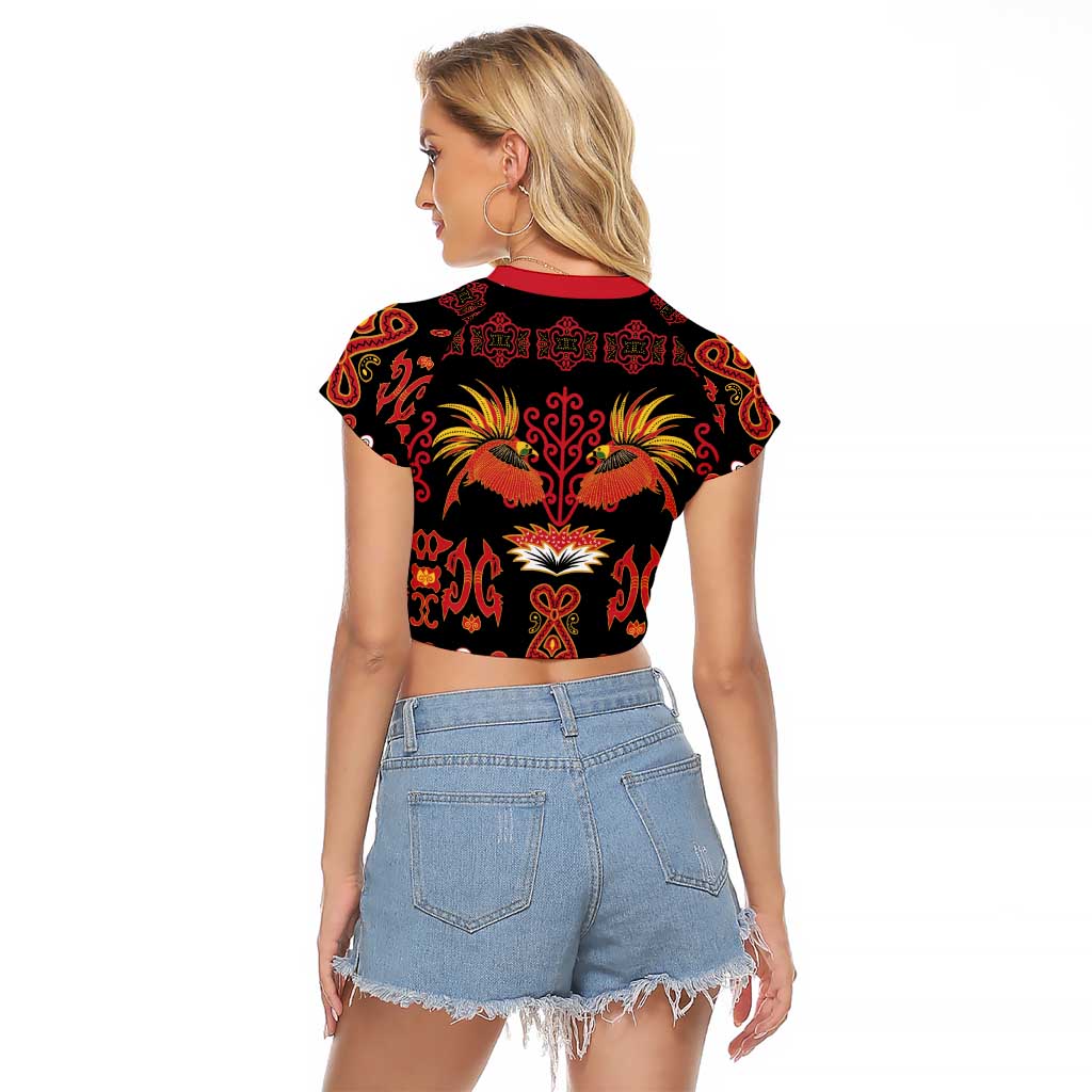 Papua Batik Motif Raglan Cropped T Shirt Papua Spirit Black Version - Polynesian Pride