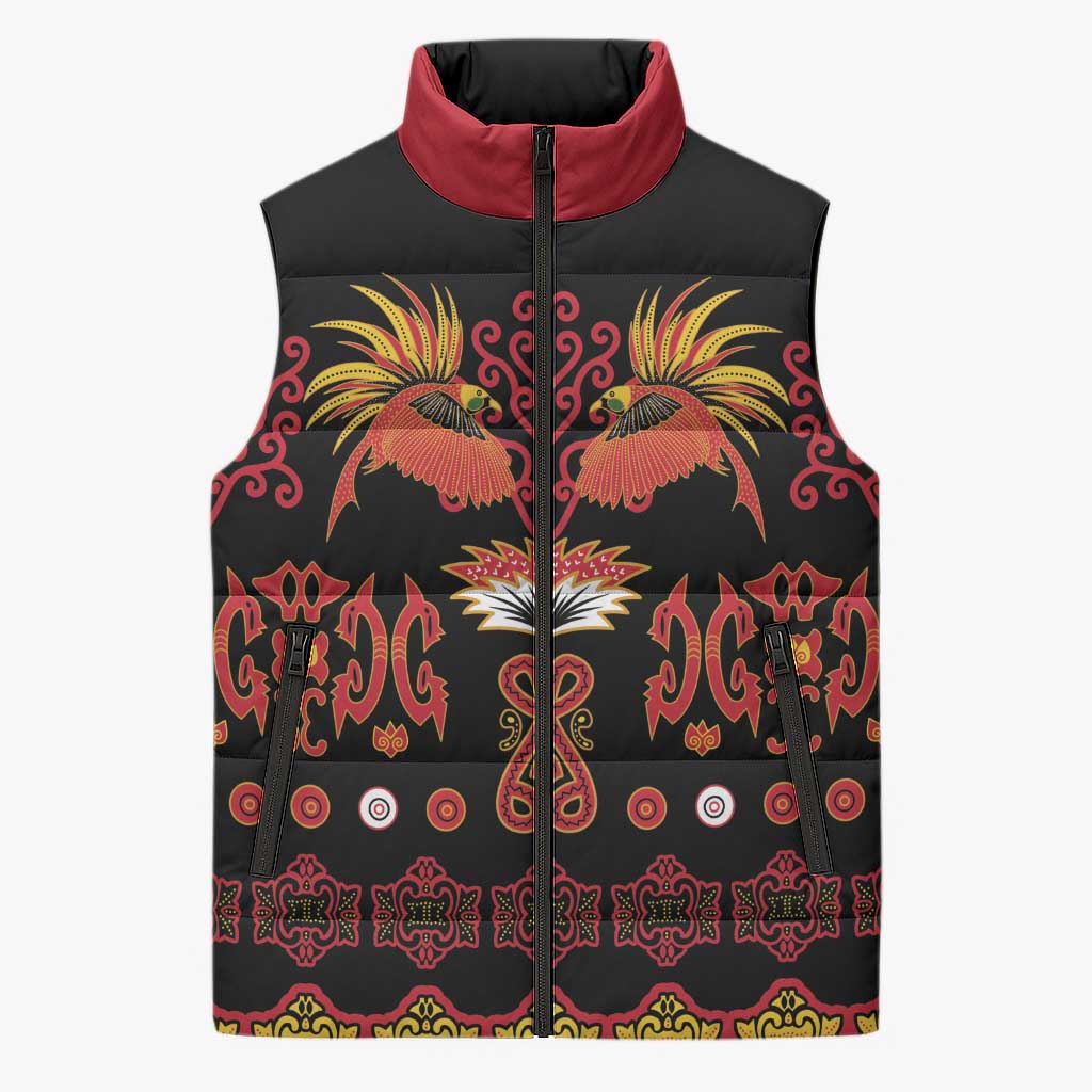 Papua Batik Motif Sleeveless Puffer Jacket Papua Spirit Black Version - Polynesian Pride