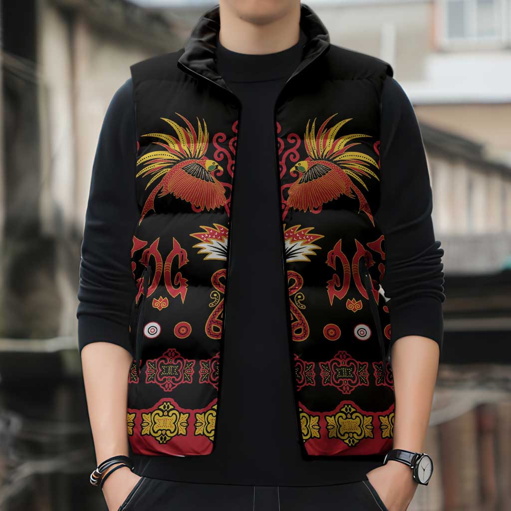 Papua Batik Motif Sleeveless Puffer Jacket Papua Spirit Black Version - Polynesian Pride