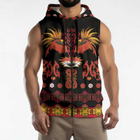 Papua Batik Motif Sleeveless Zip Hoodie Papua Spirit Black Version - Polynesian Pride