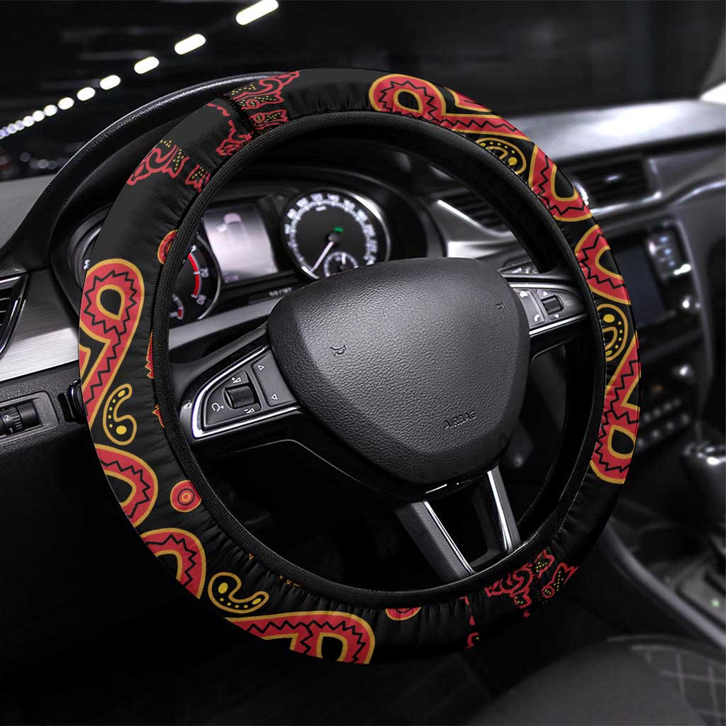 Papua Batik Motif Steering Wheel Cover Papua Spirit Black Version LT05 Universal Fit Black - Polynesian Pride