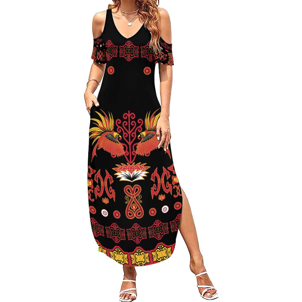Papua Batik Motif Summer Maxi Dress Papua Spirit Black Version - Polynesian Pride