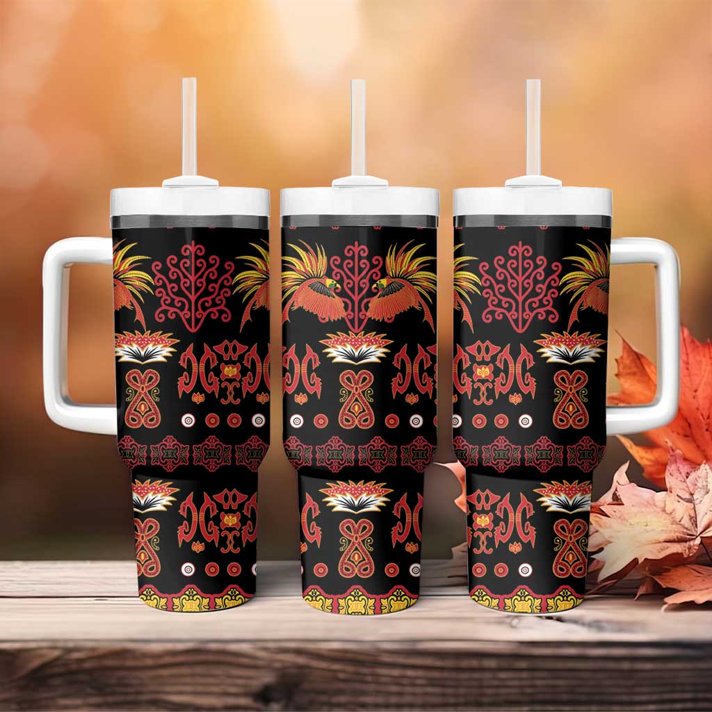Papua Batik Motif Tumbler With Handle Papua Spirit Black Version - Polynesian Pride