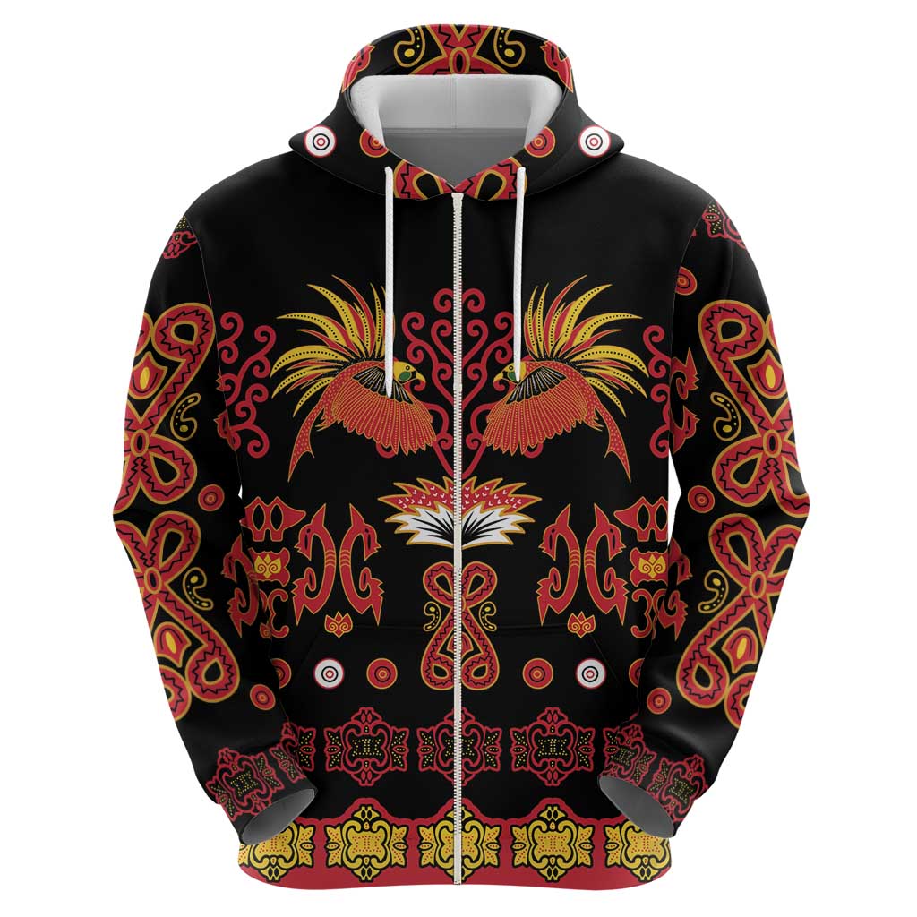 Papua Batik Motif Zip Hoodie Papua Spirit Black Version LT05 - Polynesian Pride