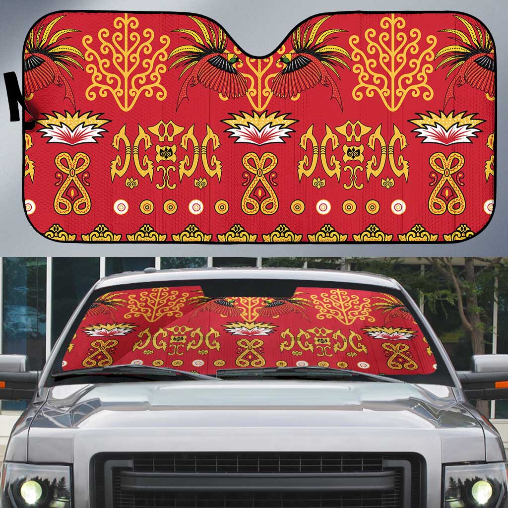 Papua Batik Motif Auto Sun Shade Papua Spirit Red Version LT05 Red - Polynesian Pride