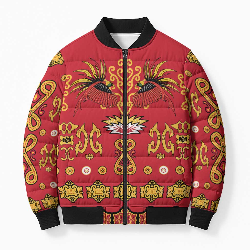 Papua Batik Motif Bomber Puffer Jacket Papua Spirit Red Version LT05 Unisex Red - Polynesian Pride