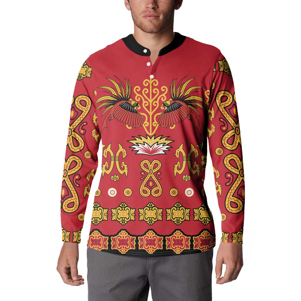 Papua Batik Motif Button Sweatshirt Papua Spirit Red Version LT05 - Polynesian Pride