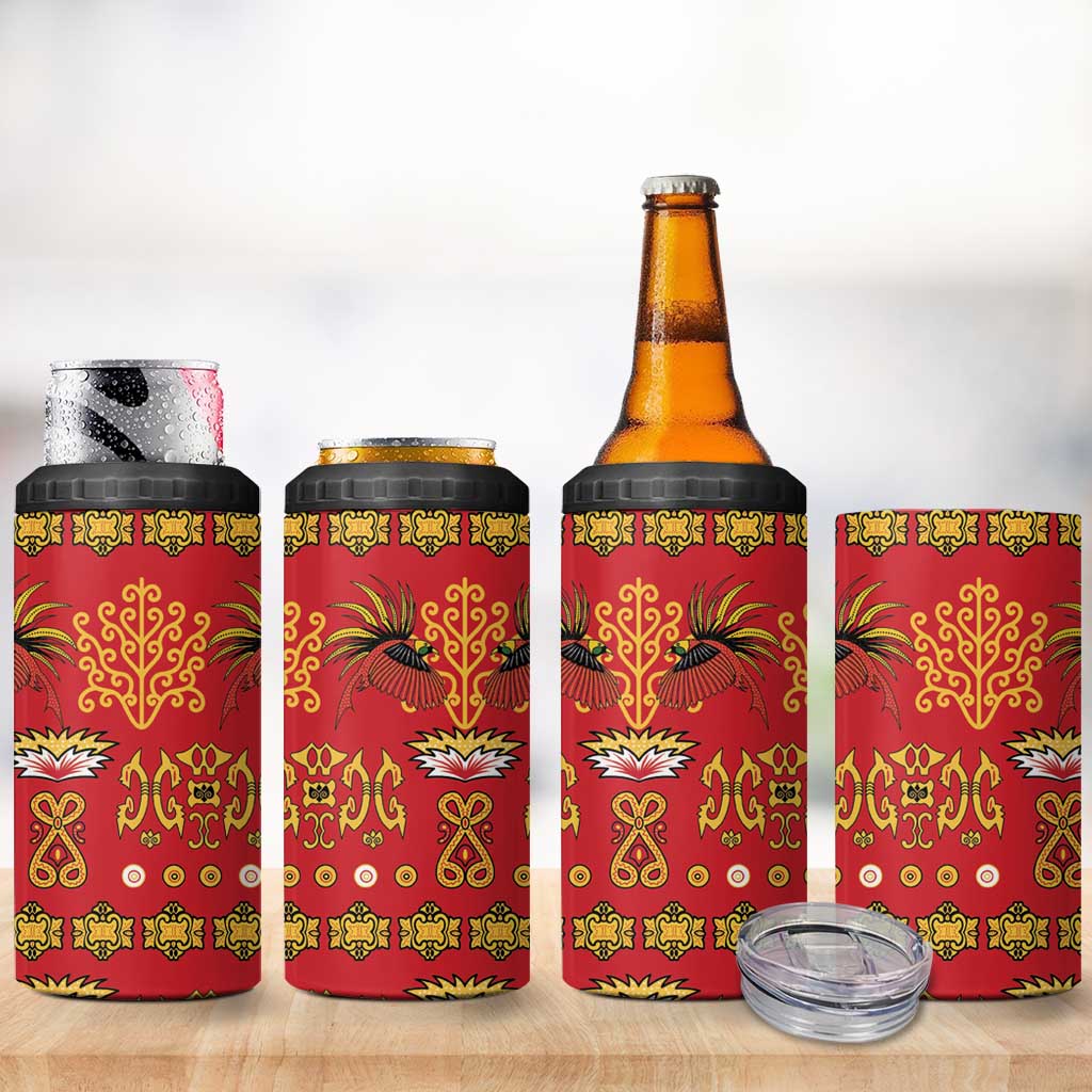 Papua Batik Motif 4 in 1 Can Cooler Tumbler Papua Spirit Red Version - Polynesian Pride