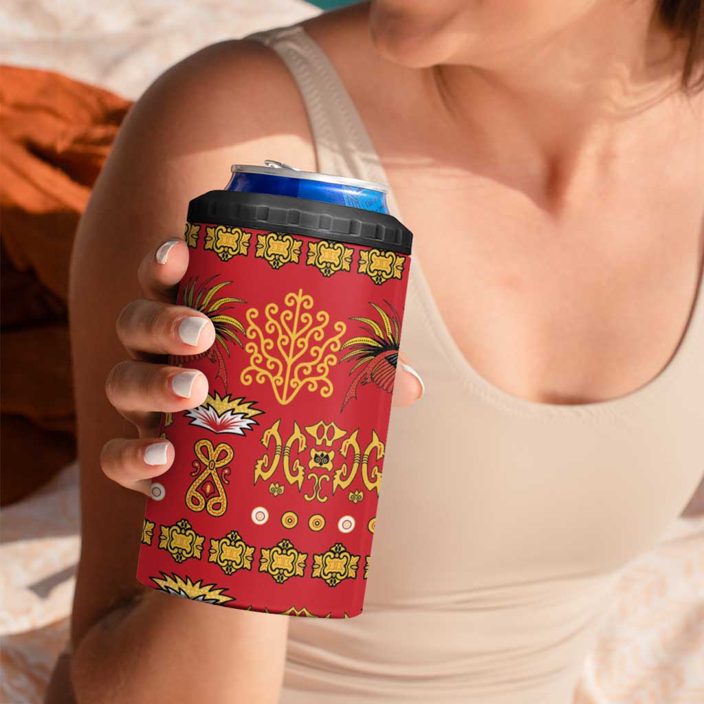 Papua Batik Motif 4 in 1 Can Cooler Tumbler Papua Spirit Red Version - Polynesian Pride