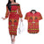 Papua Batik Motif Couples Matching Off The Shoulder Long Sleeve Dress and Hawaiian Shirt Papua Spirit Red Version - Polynesian Pride