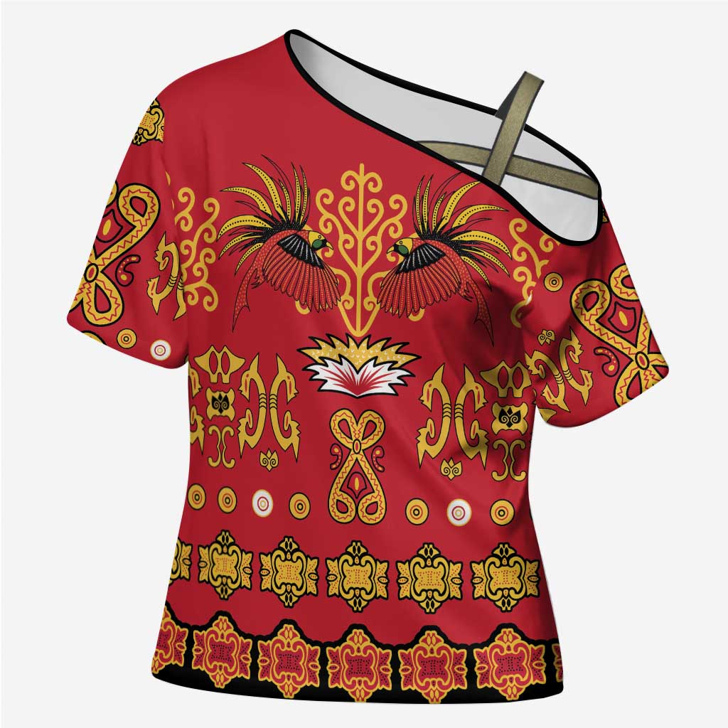 Papua Batik Motif Cross Shoulder Shirt Papua Spirit Red Version - Polynesian Pride