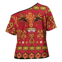 Papua Batik Motif Cross Shoulder Shirt Papua Spirit Red Version - Polynesian Pride