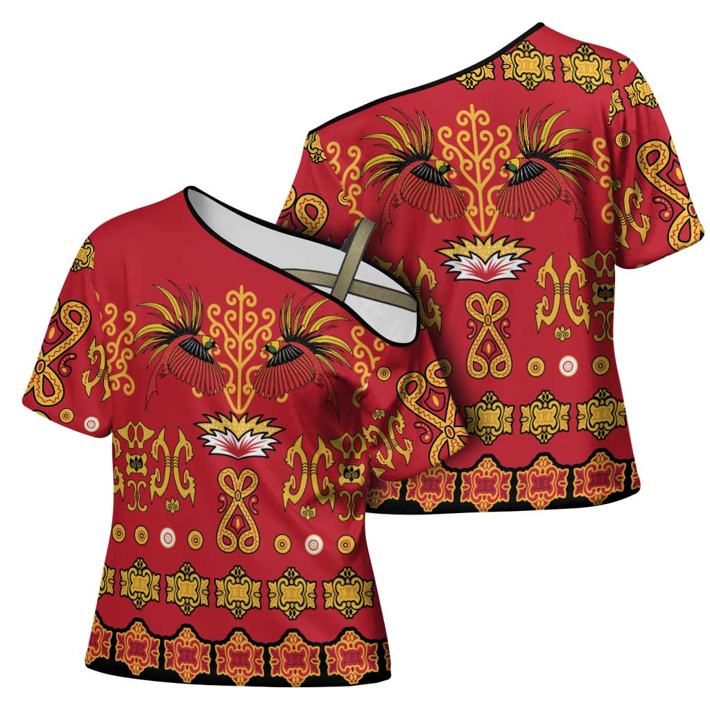 Papua Batik Motif Cross Shoulder Shirt Papua Spirit Red Version - Polynesian Pride