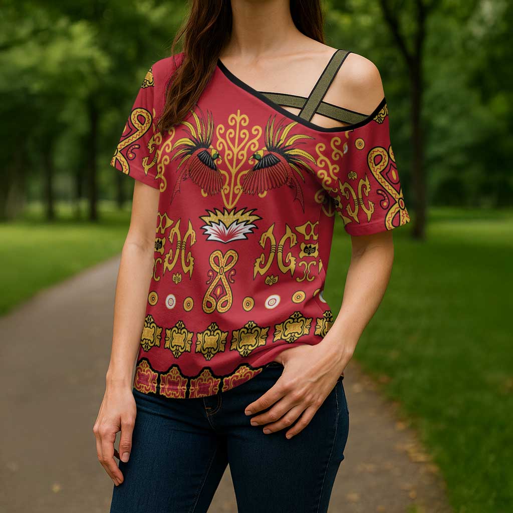 Papua Batik Motif Cross Shoulder Shirt Papua Spirit Red Version - Polynesian Pride