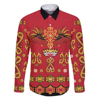Papua Batik Motif Family Matching Long Sleeve Bodycon Dress and Hawaiian Shirt Papua Spirit Red Version LT05 Dad's Shirt - Long Sleeve Red - Polynesian Pride