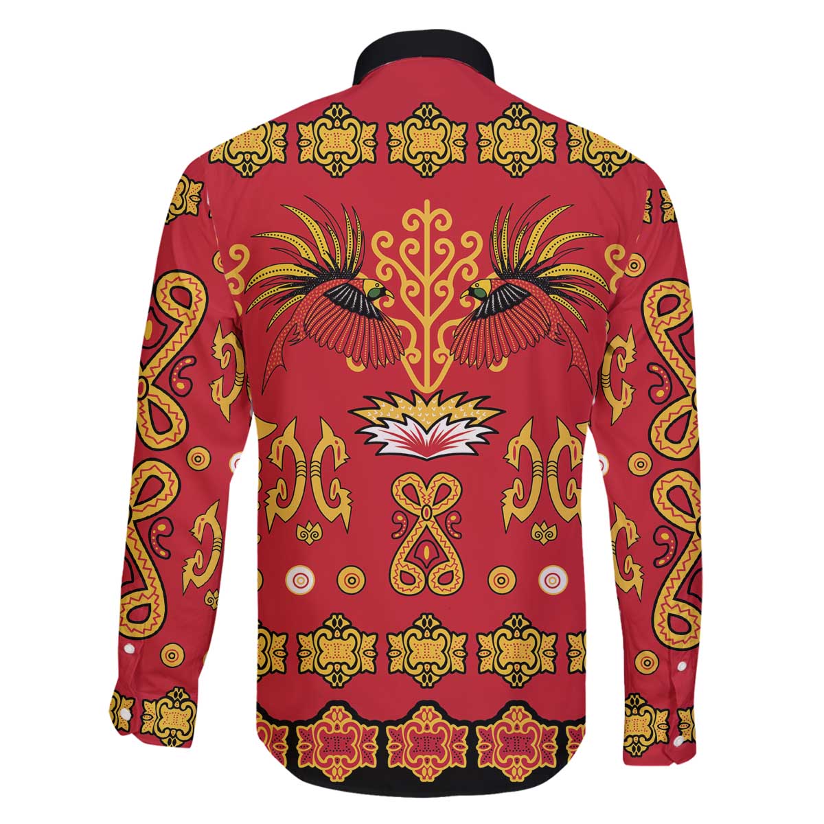 Papua Batik Motif Family Matching Off The Shoulder Long Sleeve Dress and Hawaiian Shirt Papua Spirit Red Version LT05 - Polynesian Pride