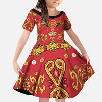Papua Batik Motif Family Matching Off Shoulder Maxi Dress and Hawaiian Shirt Papua Spirit Red Version LT05 Daughter's Dress Red - Polynesian Pride