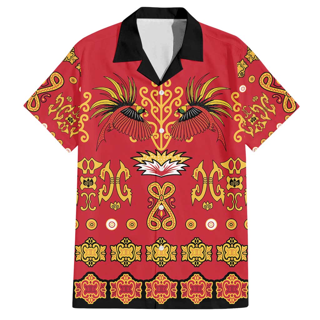 Papua Batik Motif Family Matching Off Shoulder Maxi Dress and Hawaiian Shirt Papua Spirit Red Version LT05 Dad's Shirt - Short Sleeve Red - Polynesian Pride