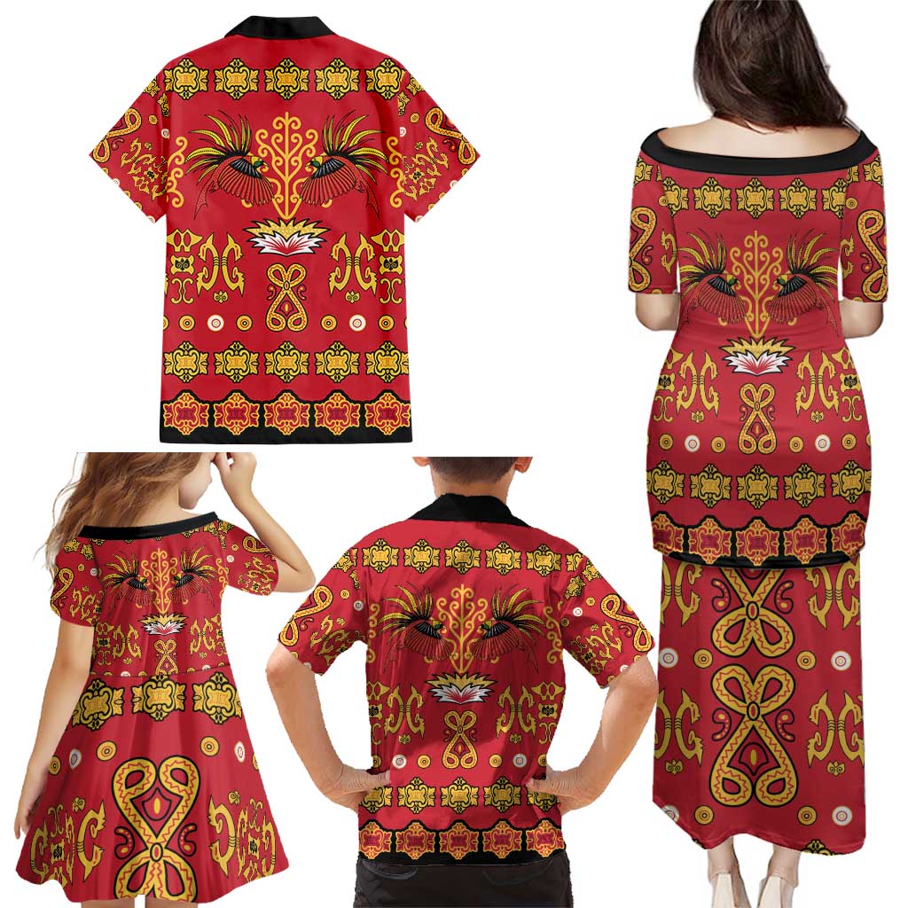 Papua Batik Motif Family Matching Puletasi and Hawaiian Shirt Papua Spirit Red Version LT05 - Polynesian Pride