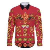 Papua Batik Motif Family Matching Puletasi and Hawaiian Shirt Papua Spirit Red Version LT05 Dad's Shirt - Long Sleeve Red - Polynesian Pride