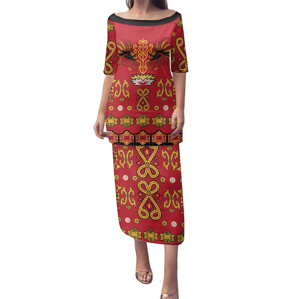 Papua Batik Motif Family Matching Puletasi and Hawaiian Shirt Papua Spirit Red Version LT05 Mom's Dress Red - Polynesian Pride
